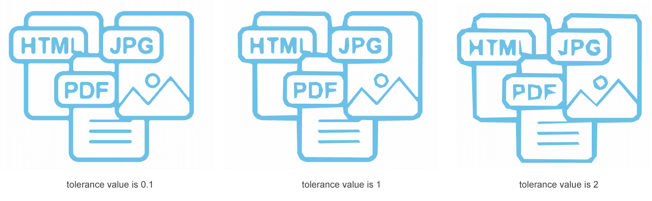 Texto “Imágenes vectorizadas con diferentes valores de la propiedad TraceSimplifier”